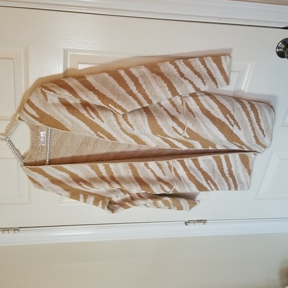 89th & Madison Sweaters - 88th&Madison Womens Cream Tan Cardigan Animal Print Sweater Coat